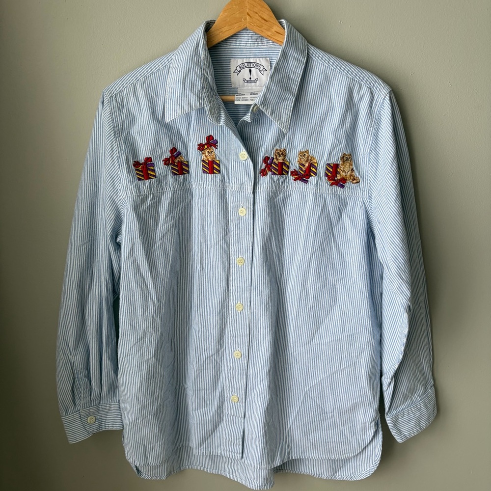 Vintage Solutions Original Embroidered Cats -Presents Button Up Shirt‎ Women’s M